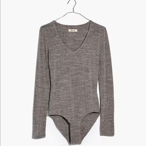Closet closing! NWT Madewell V-Neck Full-Coverage Bodysuit in Heather Smoke Grey